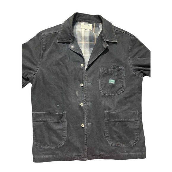 Vtg Guess Jeans Jacket Black Denim Plaid Lined Button Up Chore Workwear Sz M - Picture 1 of 14